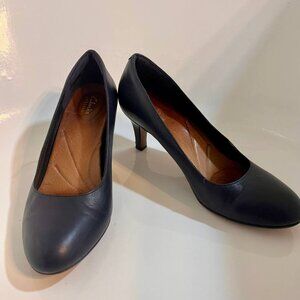 Clarks Artisan Women Shoes Midnight Navy Blue High Heel Leather Shoes Size 9.5 M
